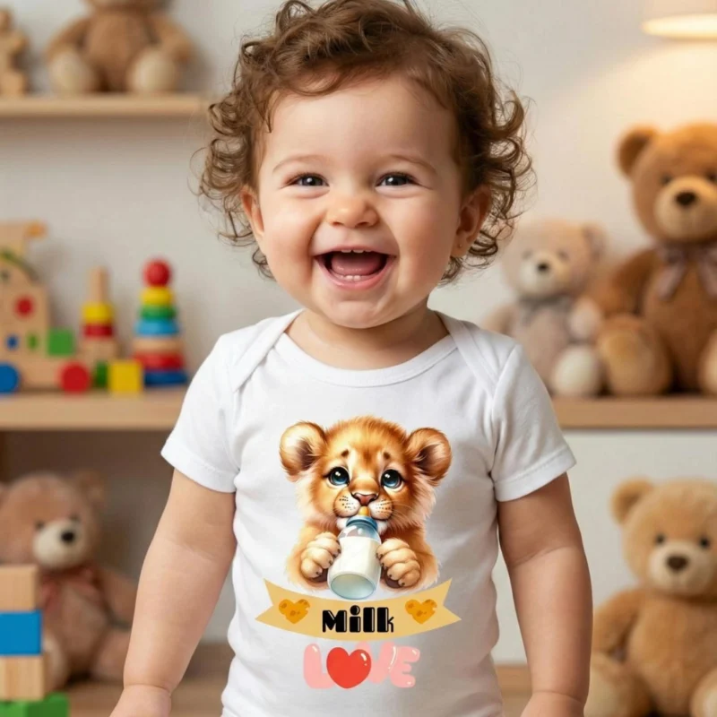 Milk Love Lion Baskılı Bebek Zıbın Çıtçıtlı Body