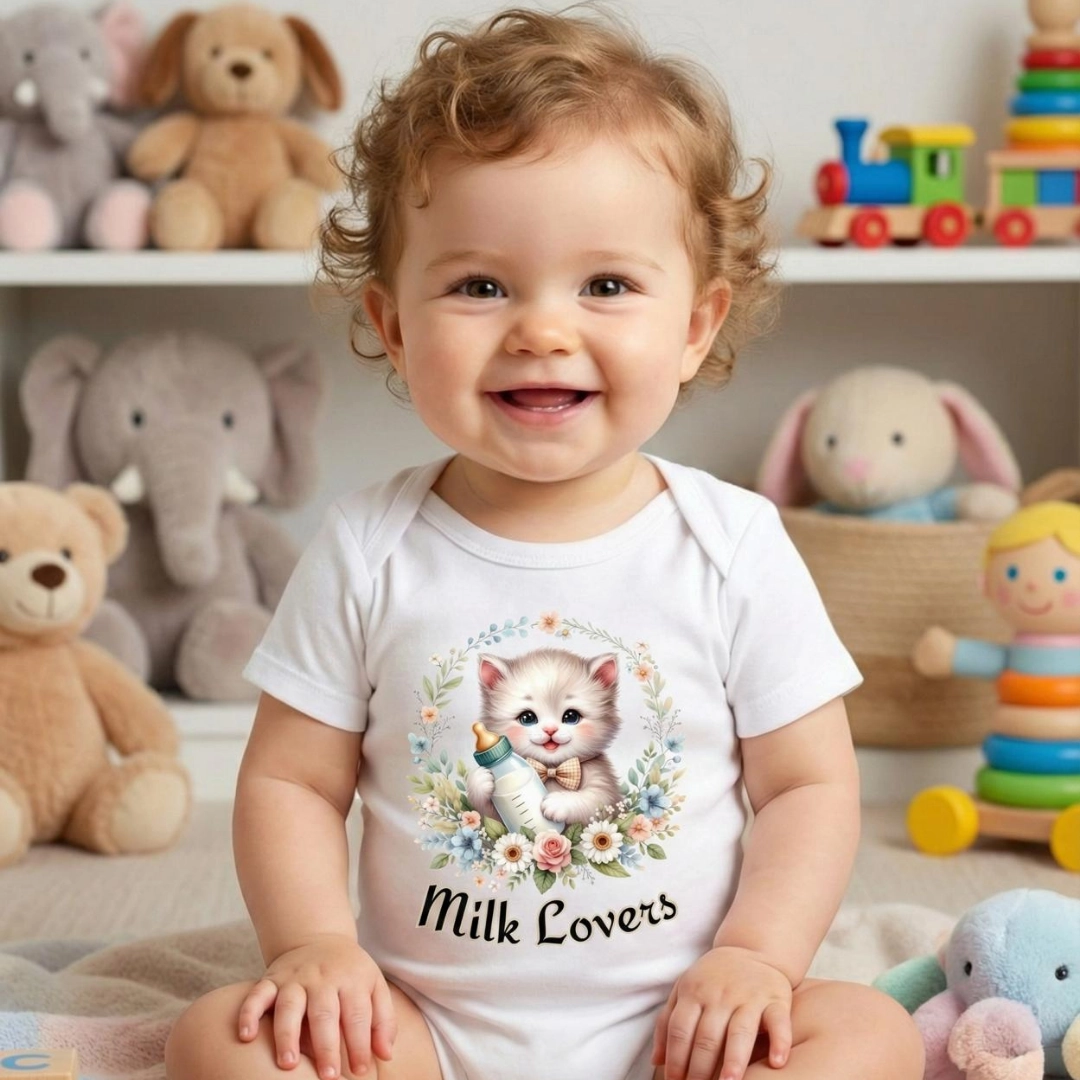 Milk Lovers Kedicik Baskılı Bebek Zıbın Çıtçıtlı Body Milk Lovers Kedicik Baskılı Bebek Zıbın Çıtçıtlı Body