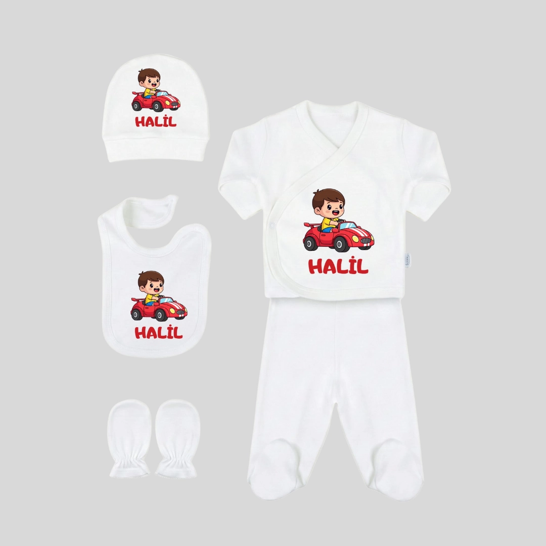 Sevimli Çocuk ve Araba Baskılı 5'li Hastane Çıkış Seti Sevimli Çocuk ve Araba Baskılı 5'li Hastane Çıkış Seti - Görsel 1