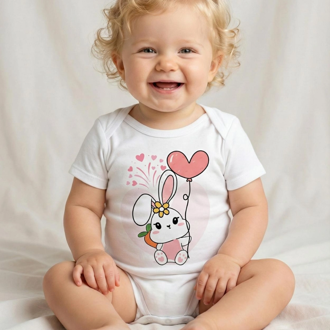 Sevimli Kalpli Tavşancık Baskılı Bebek Zıbın Çıtçıtlı Body Sevimli Kalpli Tavşancık Baskılı Bebek Zıbın Çıtçıtlı Body