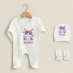 Sevimli Kedicik Baskılı Üçlü Tulum Set