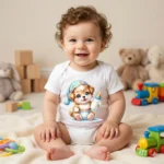 Sevimli Köpekcik Baskılı Bebek Zıbın Çıtçıtlı Body