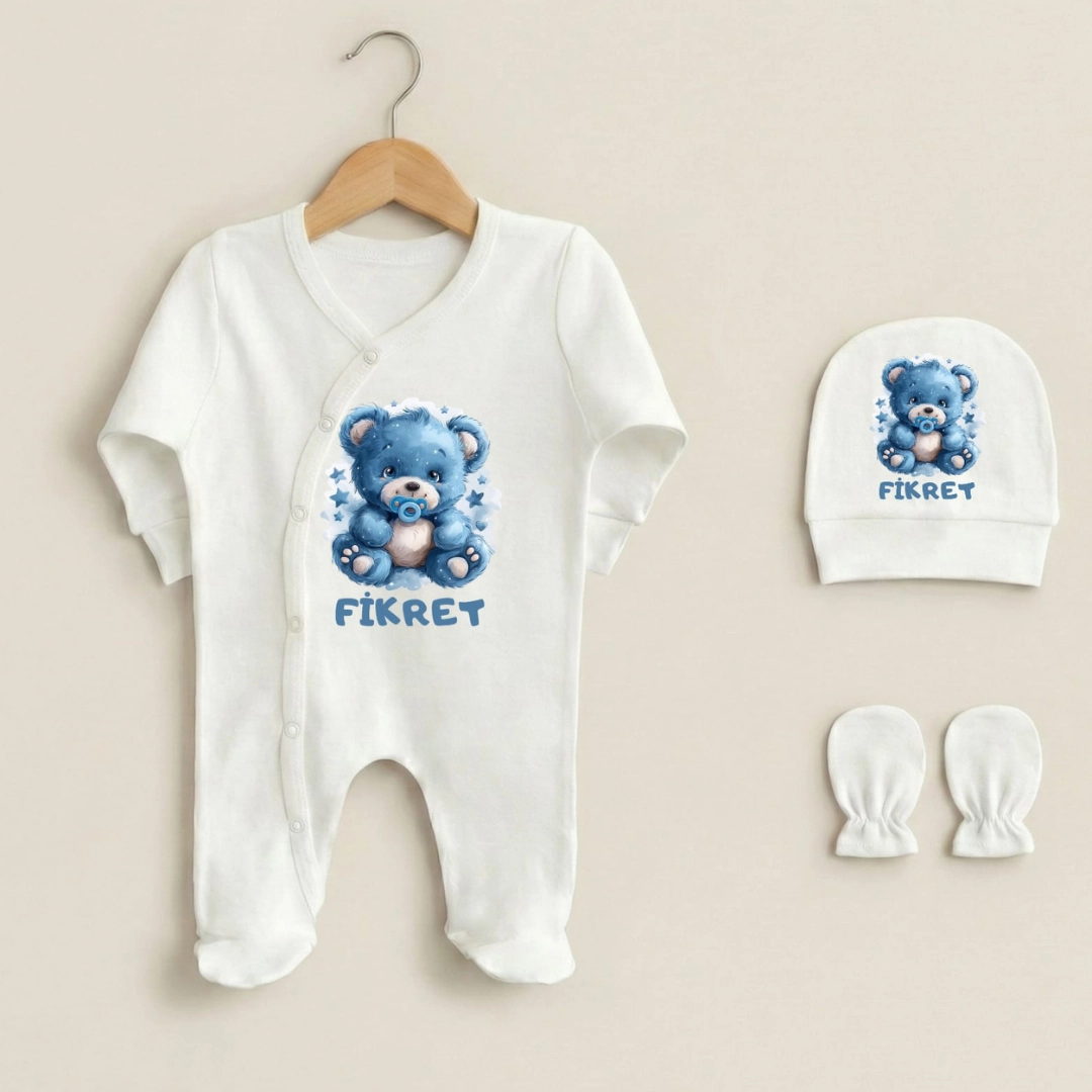 Sevimli Mavi Ayıcık Üçlü Tulum Set Sevimli Mavi Ayıcık Üçlü Tulum Set - Görsel 1