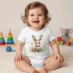 Sevimli Tavşancık Baskılı Bebek Zıbın Çıtçıtlı Body