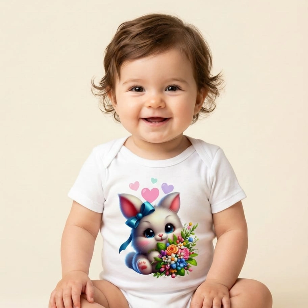 Sevimli Tavşancık Baskılı Zıbın Kız Bebek İçin Sevimli Tavşancık Baskılı Zıbın Kız Bebek İçin