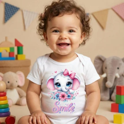 Smile Fil Baskılı Bebek Zıbın Çıtçıtlı Body
