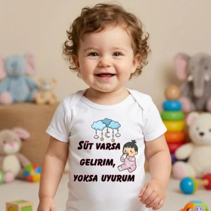 Süt Varsa Gelirim Yoksa Uyurum Kız Baskılı Bebek Zıbın Çıtçıtlı Body
