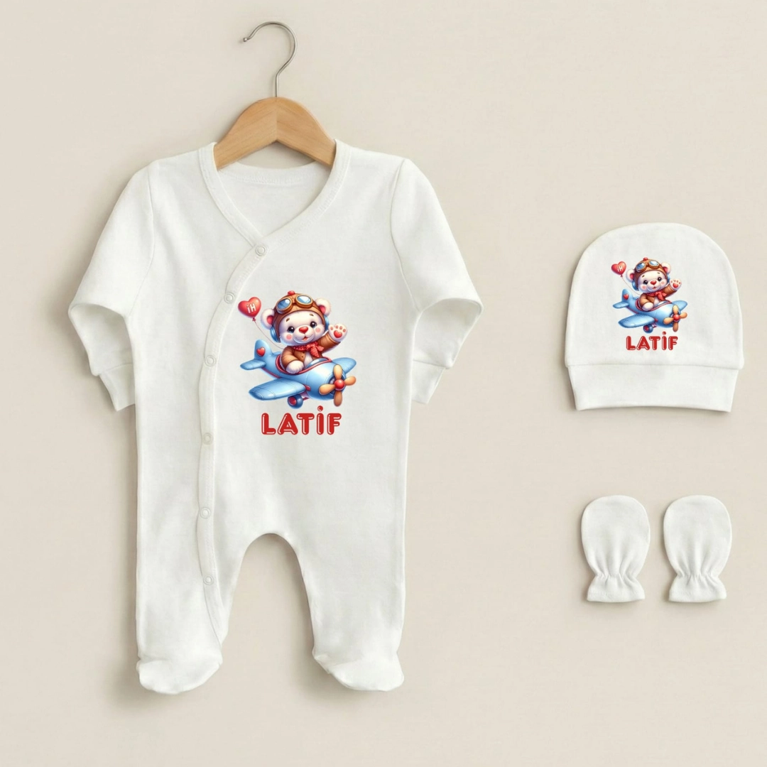 Üçlü Tulum Set Pilot Ayıcık Baskılı Üçlü Tulum Set Pilot Ayıcık Baskılı - Görsel 1