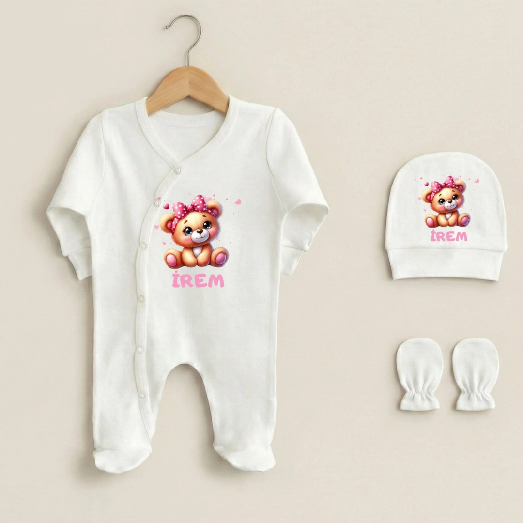 Üçlü Tulum Set Sevimli Ayıcık Baskılı Üçlü Tulum Set Sevimli Ayıcık Baskılı - Görsel 1