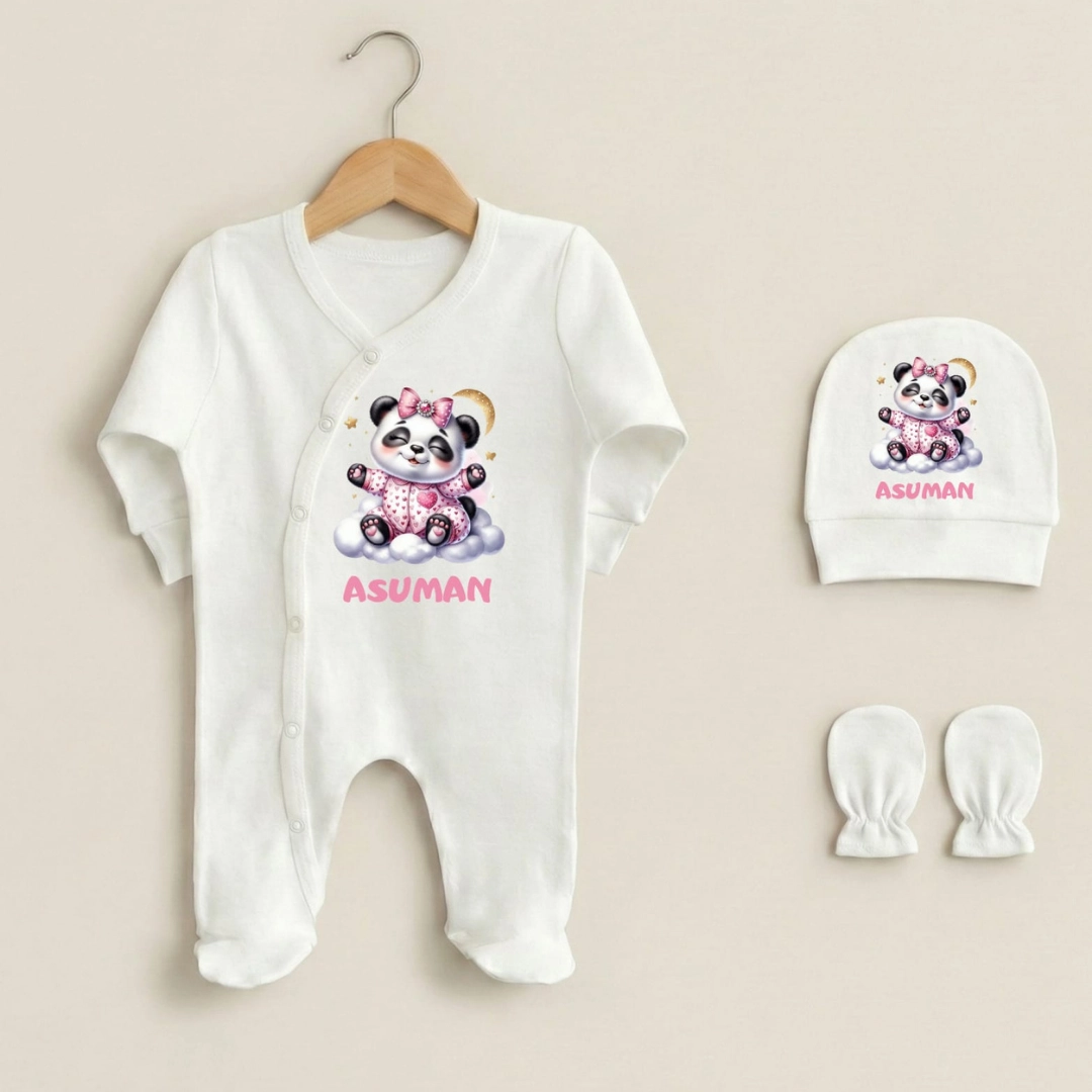 Üçlü Tulum Set Sevimli Panda Desenli Üçlü Tulum Set Sevimli Panda Desenli - Görsel 1