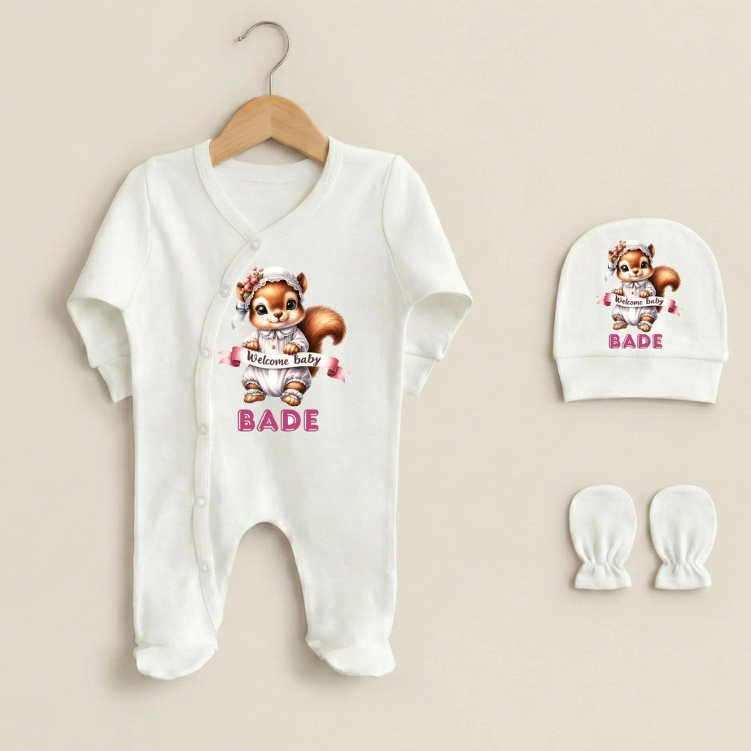 Üçlü Tulum Set Sevimli Sincap Welcome Baby Üçlü Tulum Set Sevimli Sincap Welcome Baby - Görsel 1