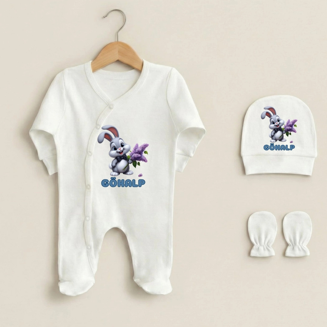 Üçlü Tulum Set Sevimli Tavşan Baskılı Üçlü Tulum Set Sevimli Tavşan Baskılı - Görsel 1