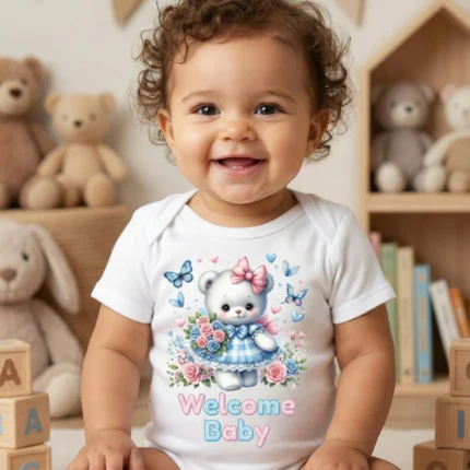 Welcome Baby Ayıcık Baskılı Bebek Zıbın Çıtçıtlı Body