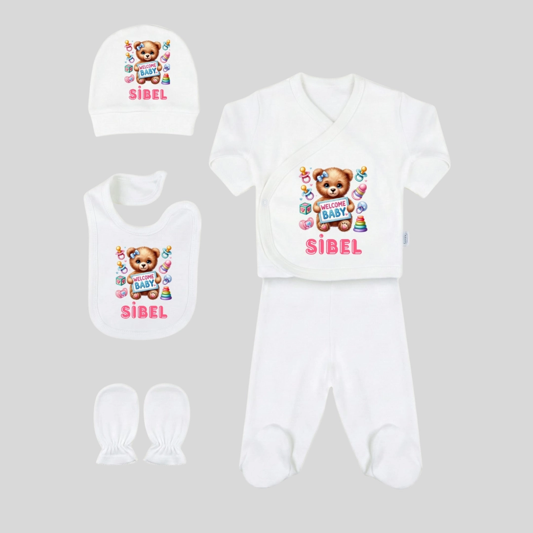 Welcome Baby Baskılı 5'li Hastane Çıkış Seti Welcome Baby Baskılı 5'li Hastane Çıkış Seti - Görsel 1