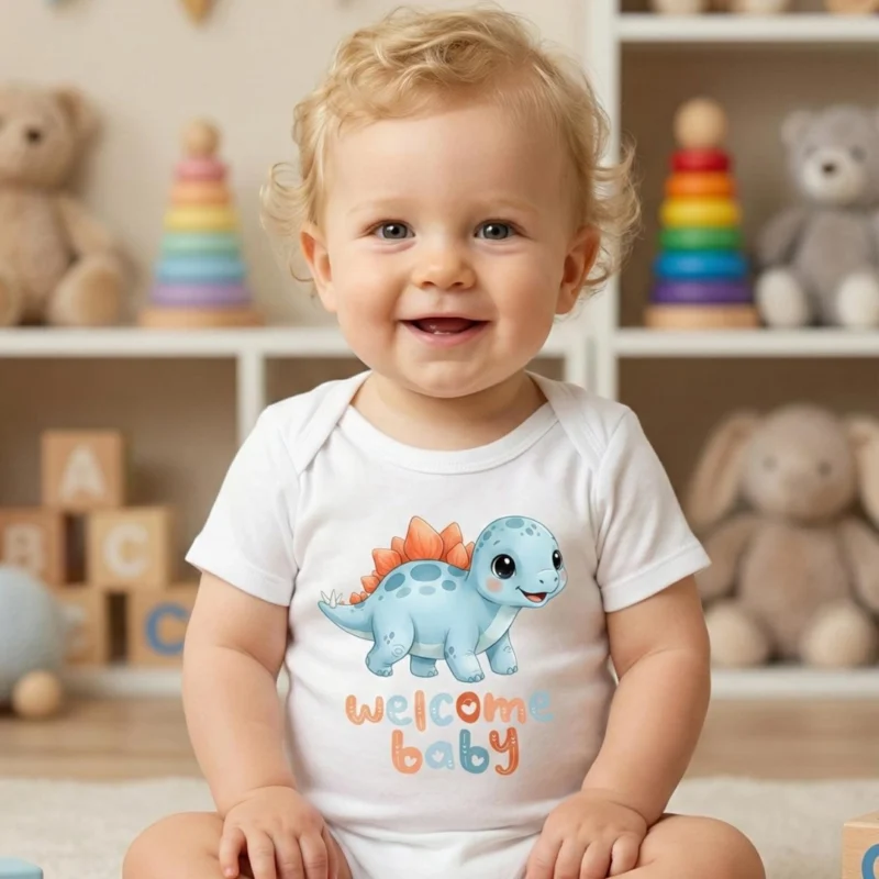 Welcome Baby Dinoo Baskılı Bebek Zıbın Çıtçıtlı Body
