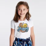 Be Happy Emoji Baskılı Kız Çocuk Tişörtü