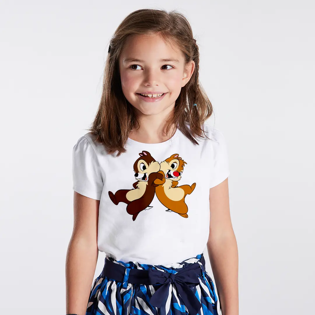 Chip ve Dale Baskılı Kız Çocuk Tişörtü – Disney Sincap İkili Desenli Çocuk T-Shirt Chip ve Dale Baskılı Kız Çocuk Tişörtü - Görsel 1
