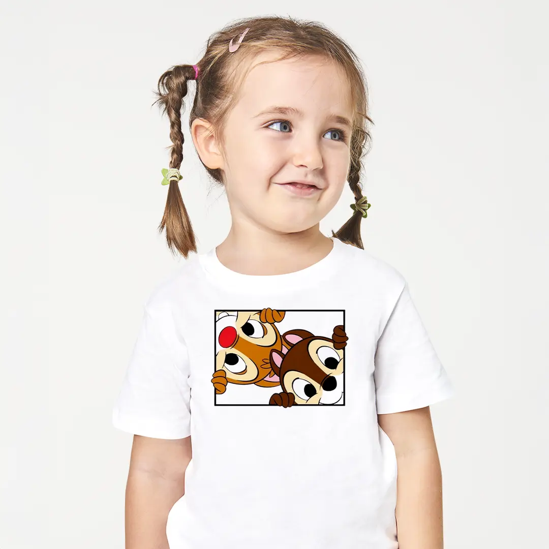 Chip ve Dale Gözetleyen Baskılı Bebek Tişörtü – Disney Sincap Çerçeveli Desenli Kız Çocuk T-Shirt Chip ve Dale Gözetleyen Baskılı Bebek Tişörtü - Görsel 1