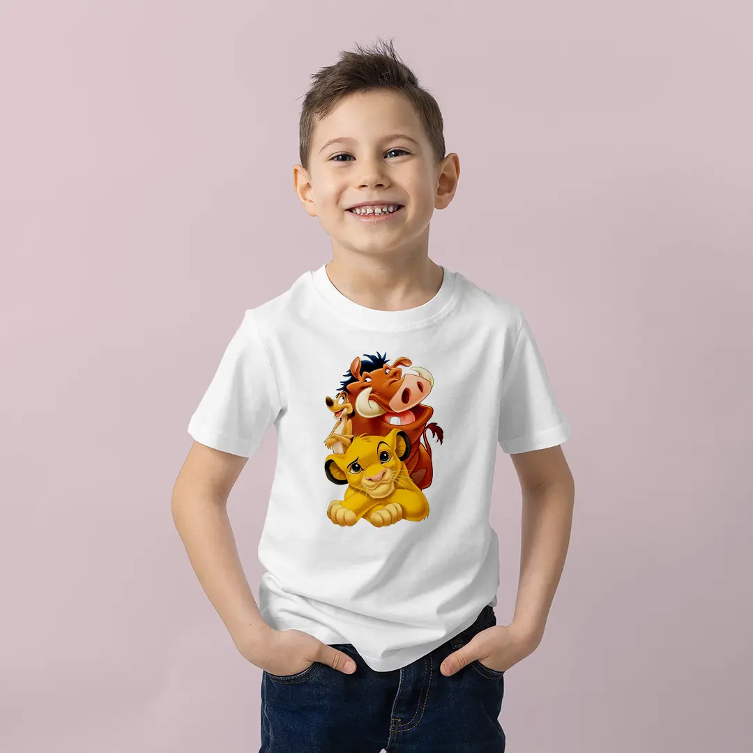 Erkek Çocuk Aslan Kral Simba Timon Pumba Baskılı Tişört – Disney Çizgi Film Karakterli Çocuk Tişört Erkek Çocuk Aslan Kral Simba Timon Pumba Baskılı Tişört - Görsel 1