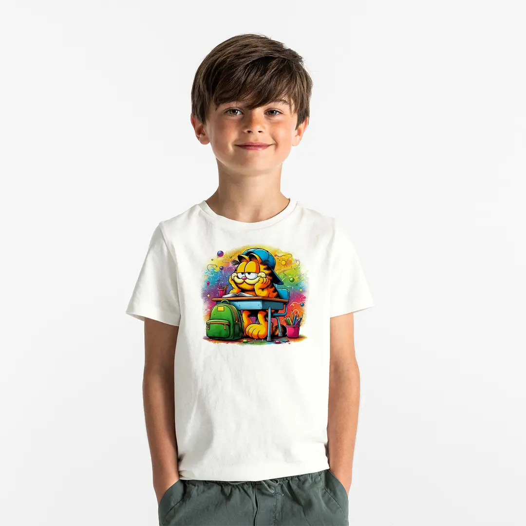 Erkek Çocuk Garfield Okul Temalı Baskılı Tişört – Eğlenceli Çizgi Karakter Çocuk Tişört Erkek Çocuk Garfield Okul Temalı Baskılı Tişört - Görsel 1