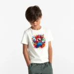 Erkek Çocuk Super Mario Renkli Splash Baskılı Tişört