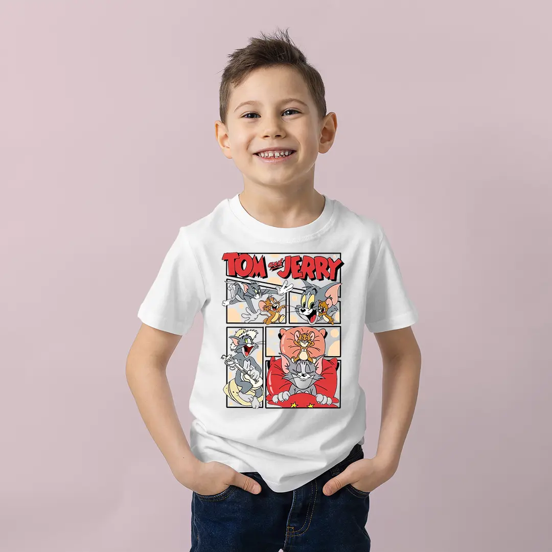 Erkek Çocuk Tom ve Jerry Karikatür Baskılı Tişört – Eğlenceli Çizgi Film Çocuk Tişört Erkek Çocuk Tom ve Jerry Karikatür Baskılı Tişört - Görsel 1