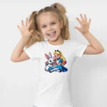 Kız Çocuk Alice Harikalar Diyarı Baskılı Tişört