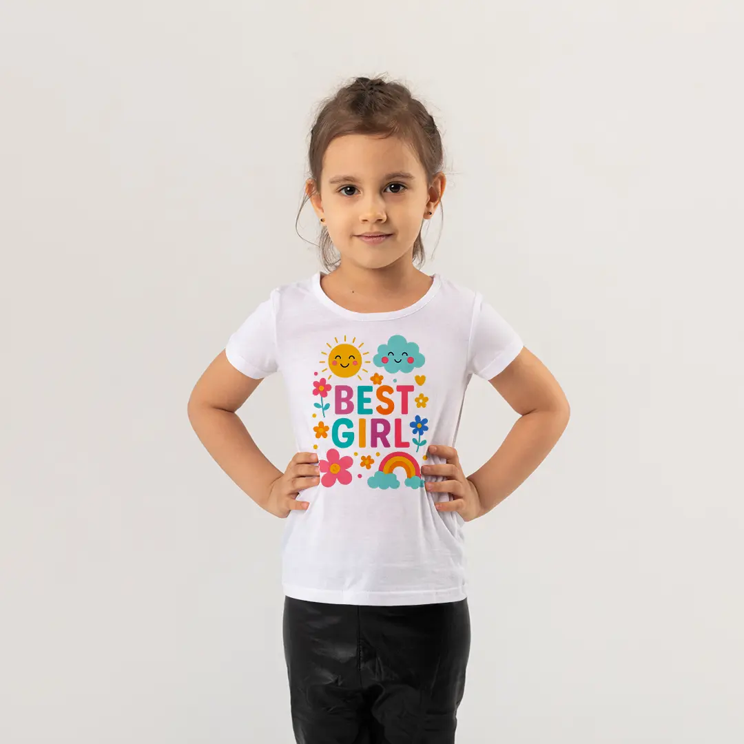 Kız Çocuk Best Girl Yazılı Baskılı Tişört – Eğlenceli Tasarım Çocuk Tişört Kız Çocuk Best Girl Yazılı Baskılı Tişört - Görsel 1