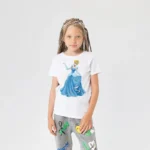 Kız Çocuk Cinderella Prenses Baskılı Tişört