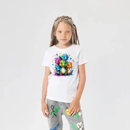 Kız Çocuk Sevimli Hayvanlar Baskılı Tişört
