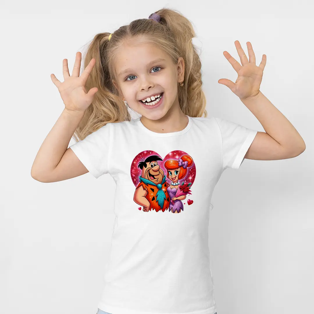 Kız Çocuk Taş Devri Fred ve Wilma Baskılı Tişört – Çizgi Film Karakterli Çocuk Tişört Kız Çocuk Taş Devri Fred ve Wilma Baskılı Tişört - Görsel 1