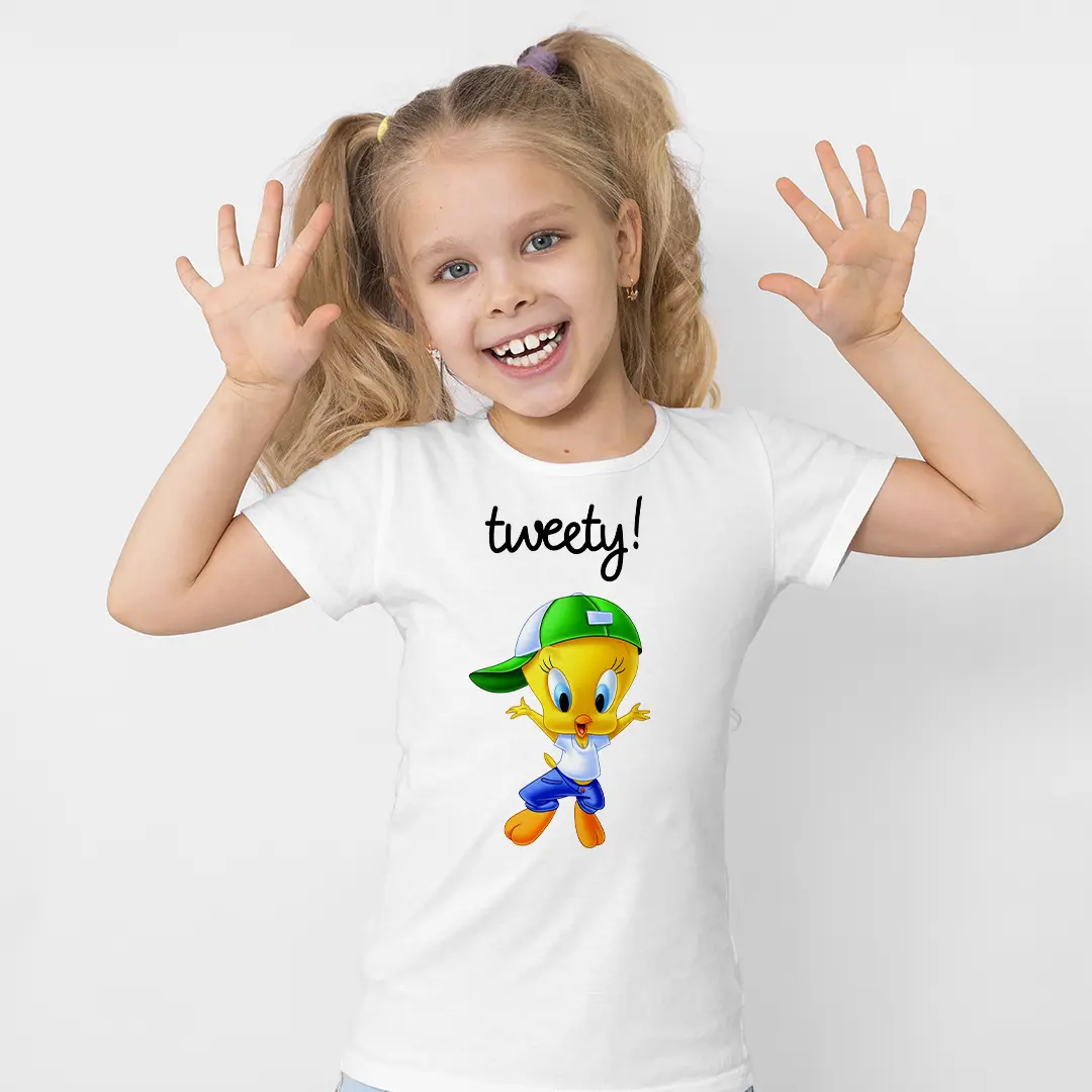 Kız Çocuk Tweety Bird Baskılı Tişört – Looney Tunes Çizgi Karakter Çocuk Tişört Kız Çocuk Tweety Bird Baskılı Tişört - Görsel 1