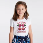Love You Cherry Much Baskılı Kız Çocuk Tişörtü