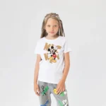 Mickey Mouse Altın Yazılı Baskılı Kız Çocuk Tişörtü
