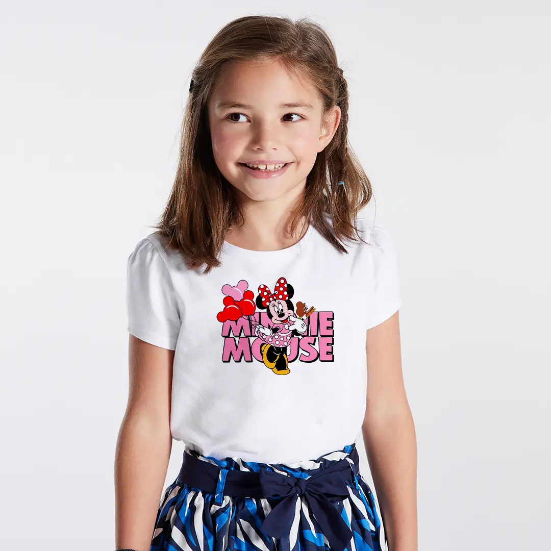 Minnie Mouse Balon Baskılı Kız Çocuk Tişörtü – Disney Minnie Mouse Yazılı Pembe Desenli Çocuk T-Shirt Minnie Mouse Balon Baskılı Kız Çocuk Tişörtü - Görsel 1