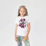 Minnie Mouse Okul Çantalı Baskılı Kız Çocuk Tişörtü