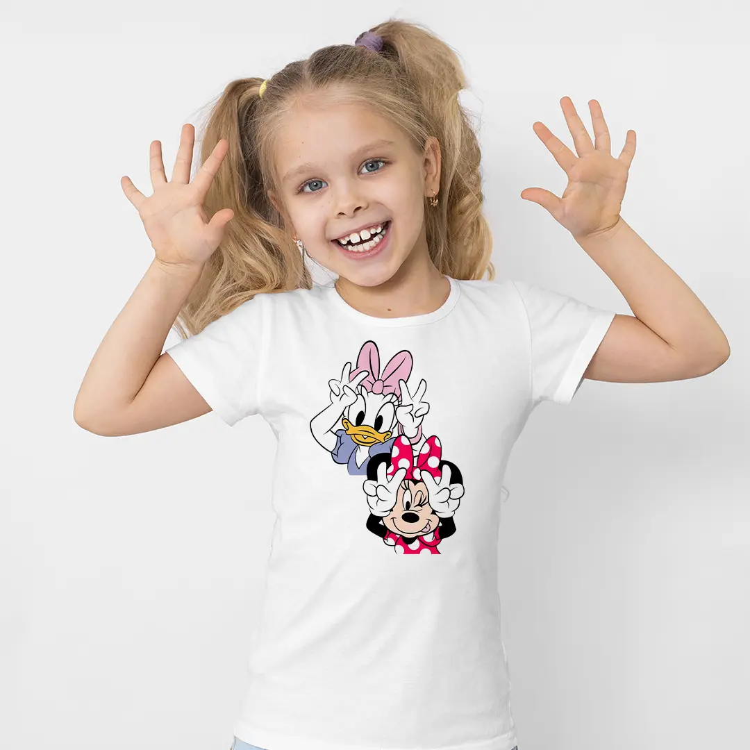 Minnie Mouse ve Daisy Duck Baskılı Kız Çocuk Tişörtü – Disney Karakterli Çocuk T-Shirt Minnie Mouse ve Daisy Duck Baskılı Kız Çocuk Tişörtü - Görsel 1