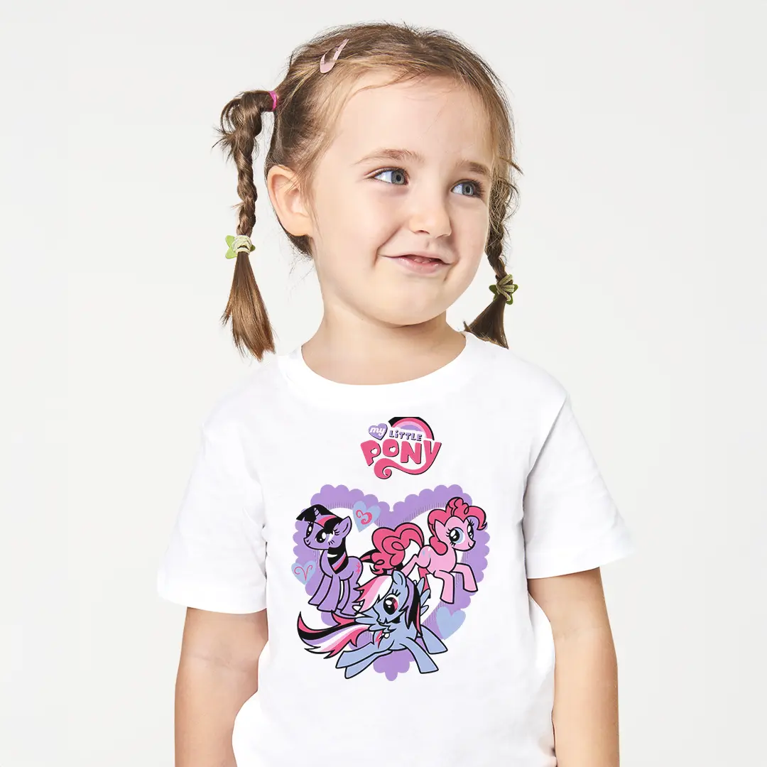 My Little Pony Kalp Baskılı Bebek Tişörtü – Twilight Sparkle Pinkie Pie Mor Kalp Desenli Kız Çocuk T-Shirt My Little Pony Kalp Baskılı Bebek Tişörtü - Görsel 1