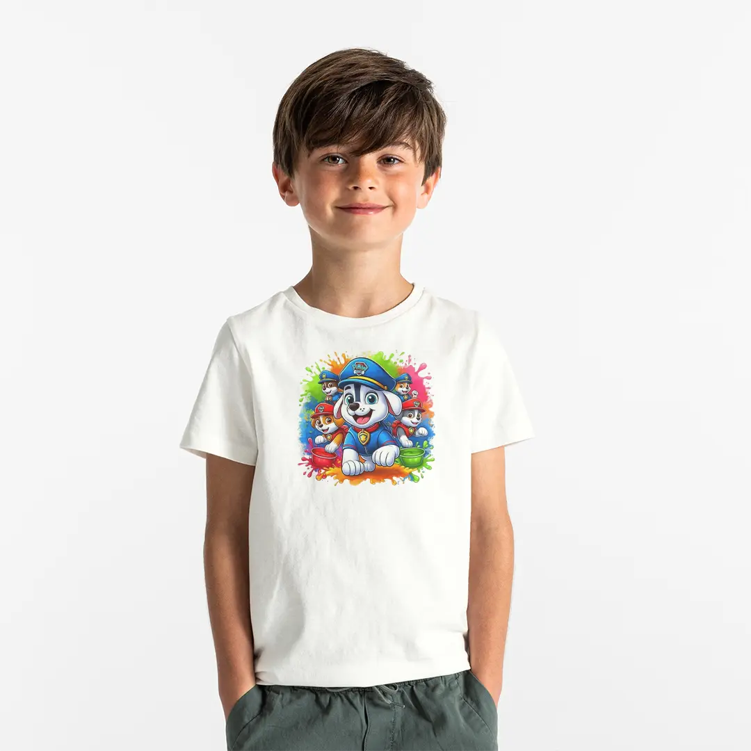Paw Patrol Erkek Çocuk Tişört – Renkli Boyalı Chase Baskılı Beyaz T-Shirt Paw Patrol Erkek Çocuk Tişört - Görsel 1