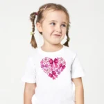 Pembe Kurdele Kalp Baskılı Bebek Tişörtü – Fiyonk Kalp Desenli Kız Çocuk T-Shirt