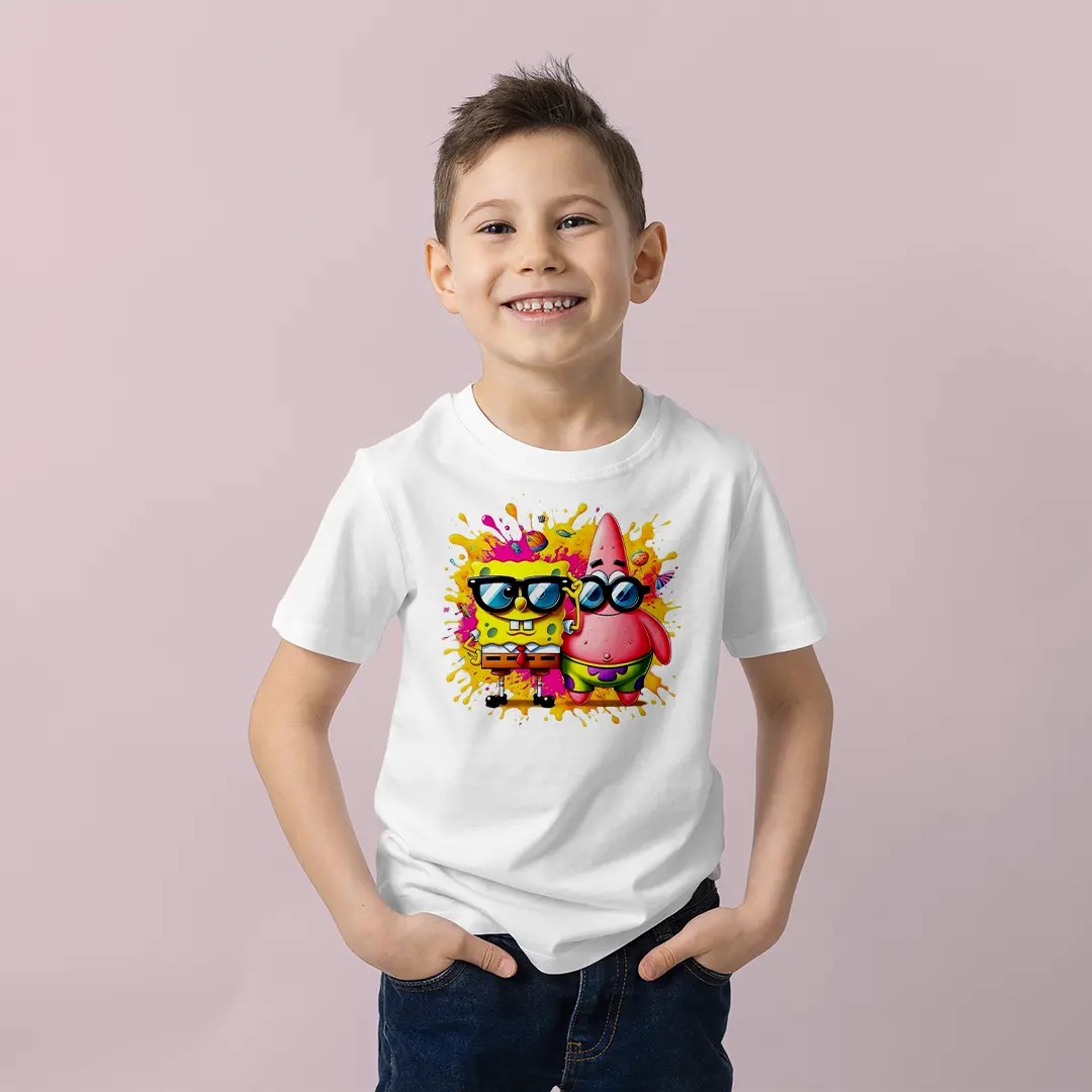 Spongebob ve Patrick Baskılı Çocuk Tişörtü – Sünger Bob Güneş Gözlüklü Desenli Erkek Çocuk T-Shirt Spongebob ve Patrick Baskılı Çocuk Tişörtü - Görsel 1
