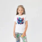 Stitch Çiçek Baskılı Kız Çocuk Tişörtü