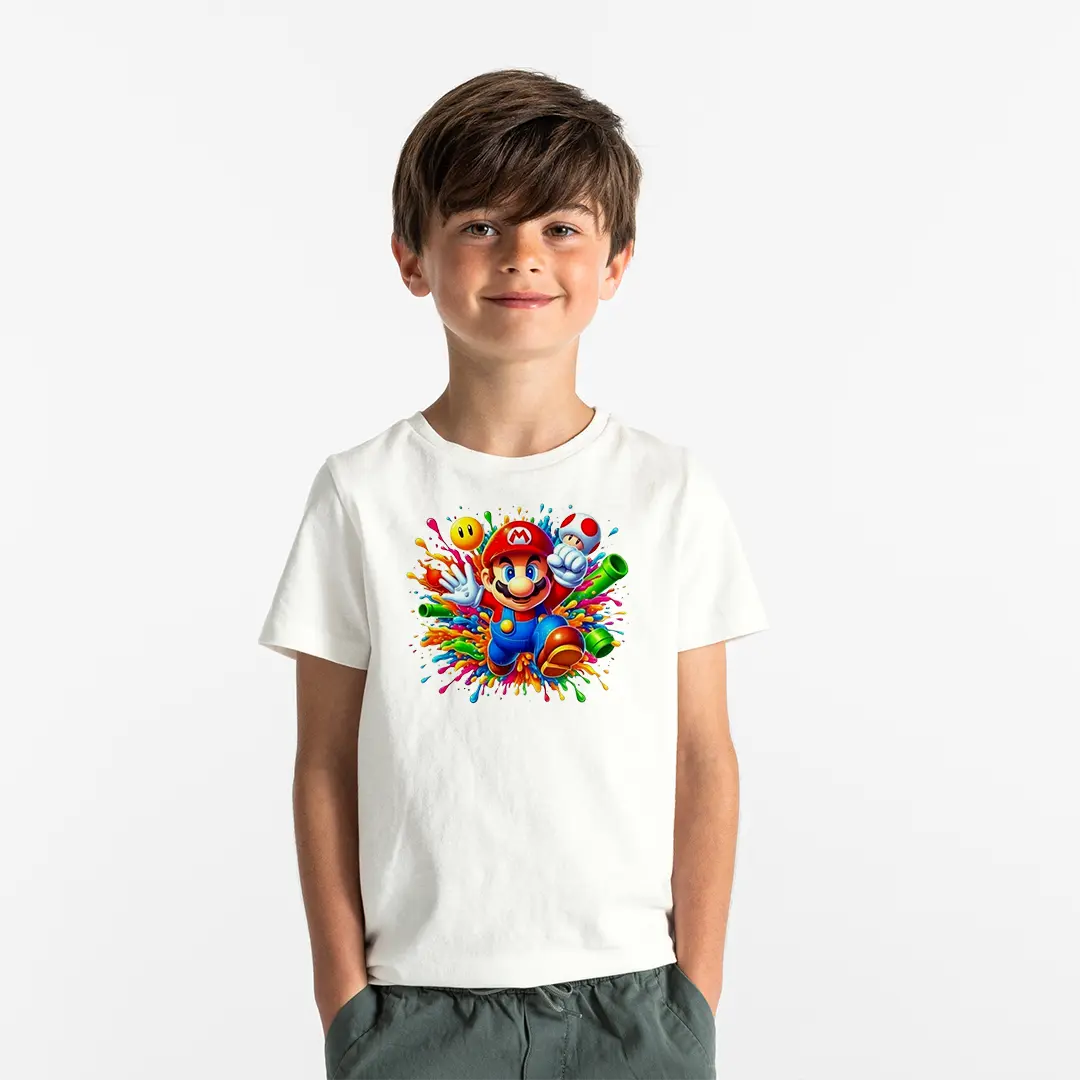 Super Mario Renkli Baskılı Çocuk Tişörtü – Nintendo Mario Sıçrama Desenli Erkek Çocuk T-Shirt Super Mario Renkli Baskılı Çocuk Tişörtü - Görsel 1