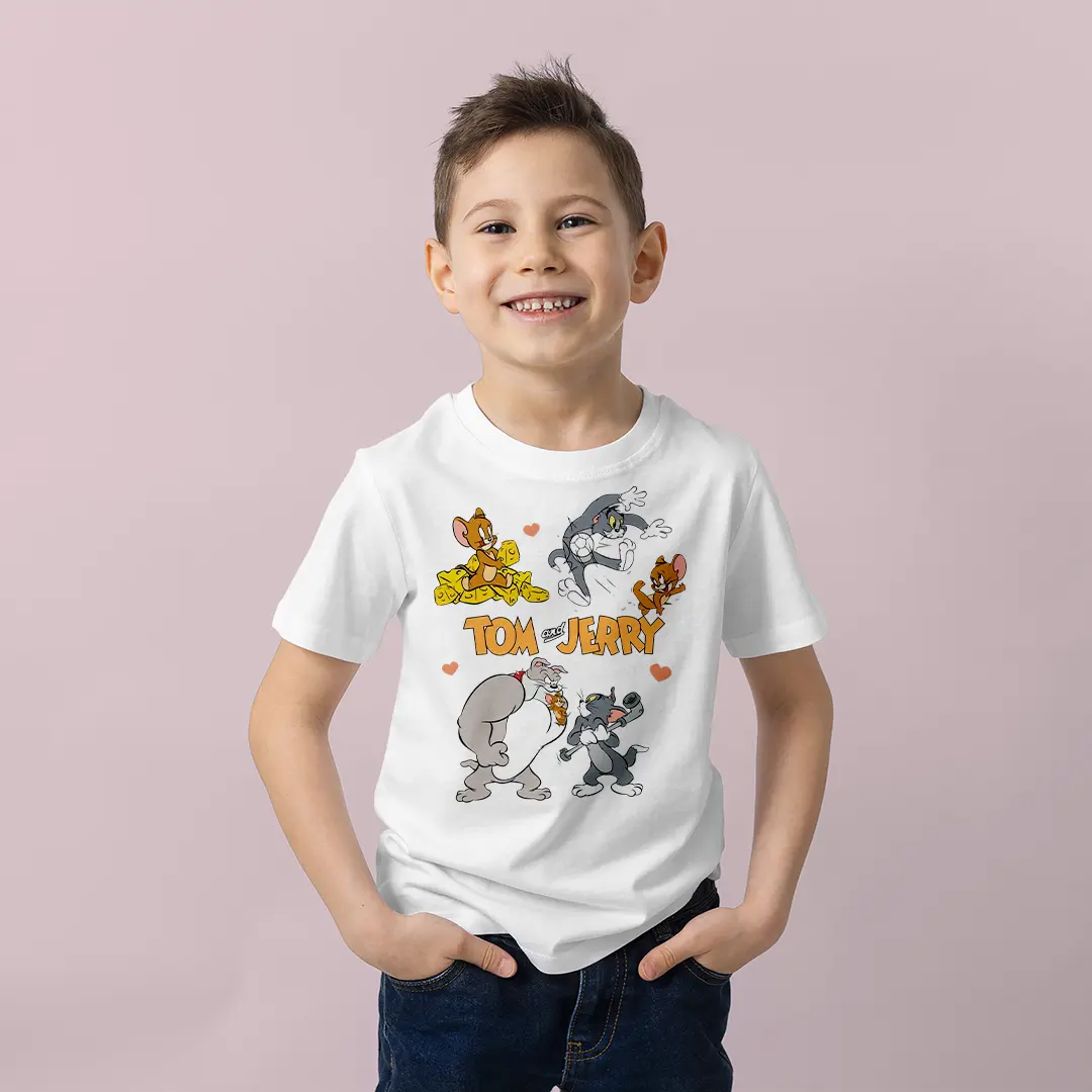 Tom ve Jerry Baskılı Çocuk Tişörtü – Klasik Karikatür Karakter Desenli Erkek Çocuk T-Shirt Tom ve Jerry Baskılı Çocuk Tişörtü - Görsel 1