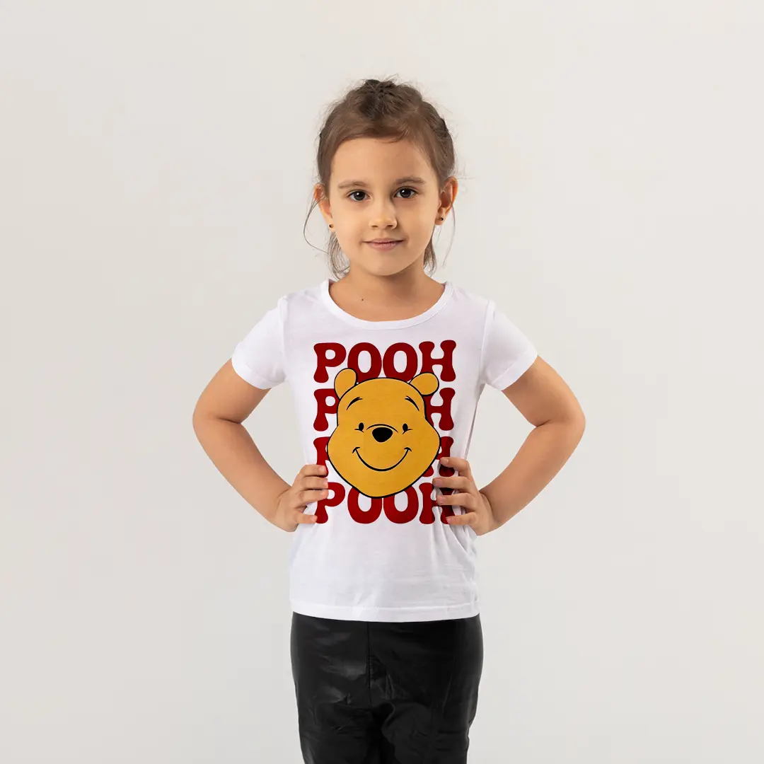 Winnie the Pooh Baskılı Kız Çocuk Tişörtü – Pooh Bear Yazılı Yüz Desenli Bebek T-Shirt Winnie the Pooh Baskılı Kız Çocuk Tişörtü - Görsel 1