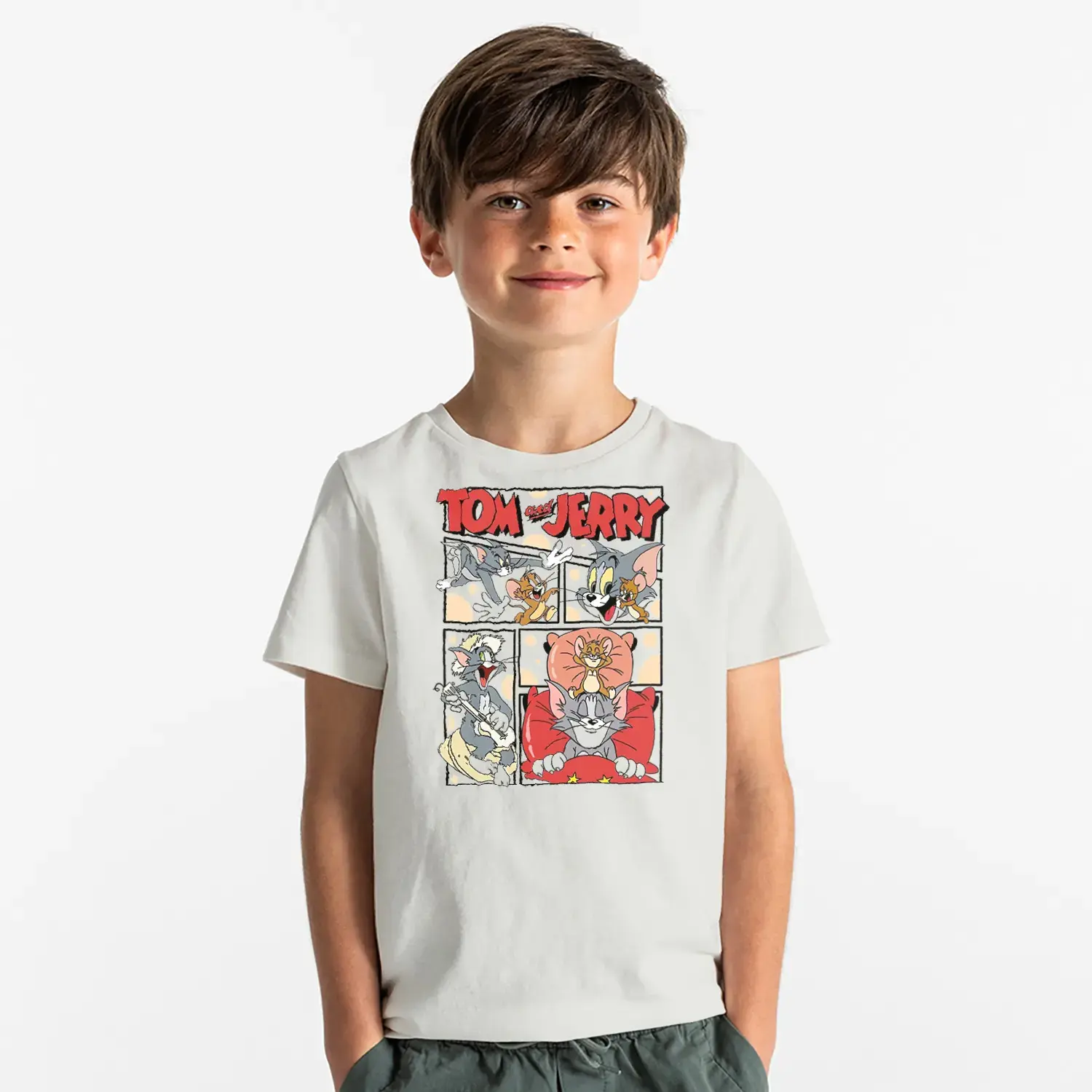 Çizgi Seri Kedi Fare Macera Baskılı Erkek Çocuk Tişört