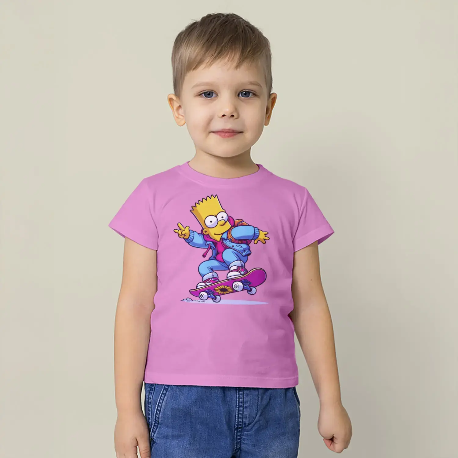 Kaykaycı Sarı Çocuk Karakter Baskılı Erkek Çocuk Tişört