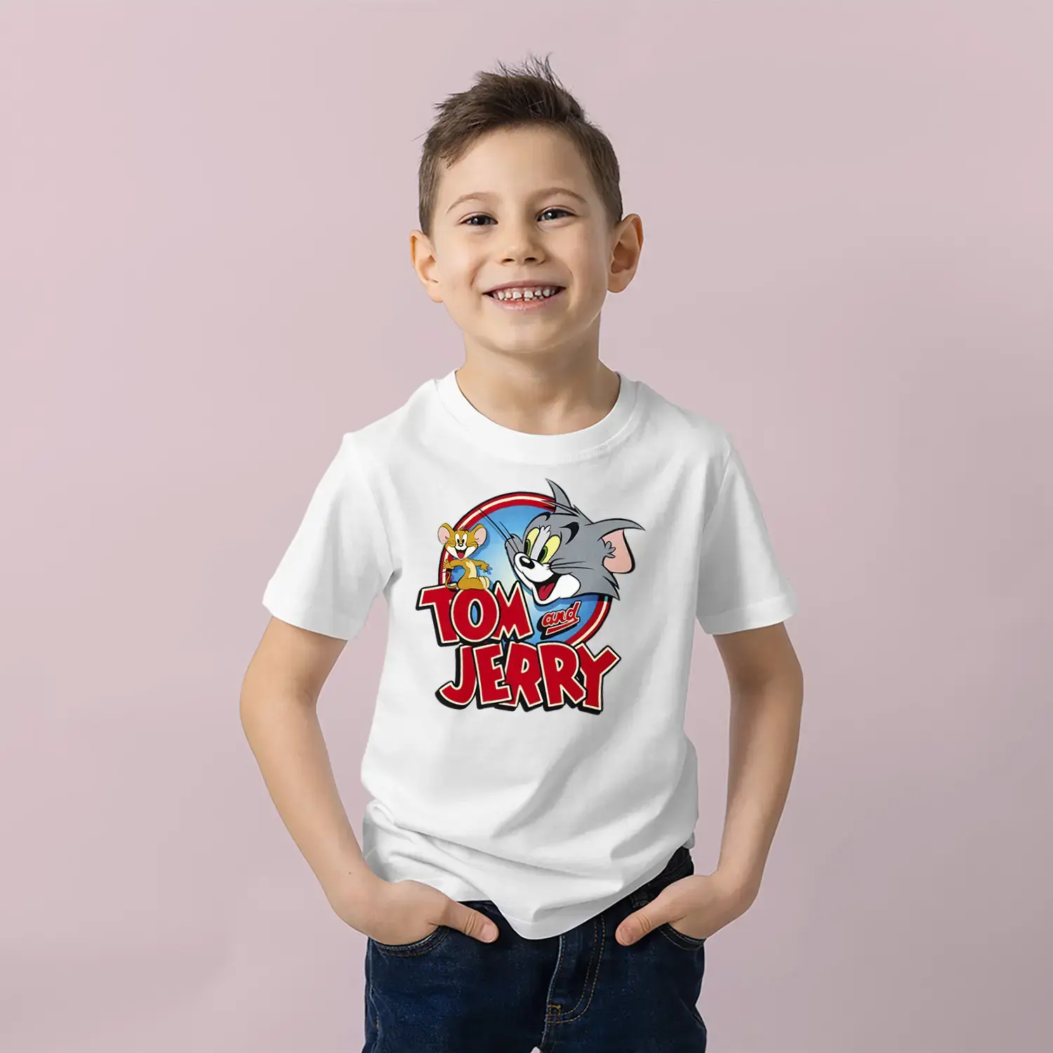 Kedi Fare Eğlence Baskılı Erkek Çocuk Tişört