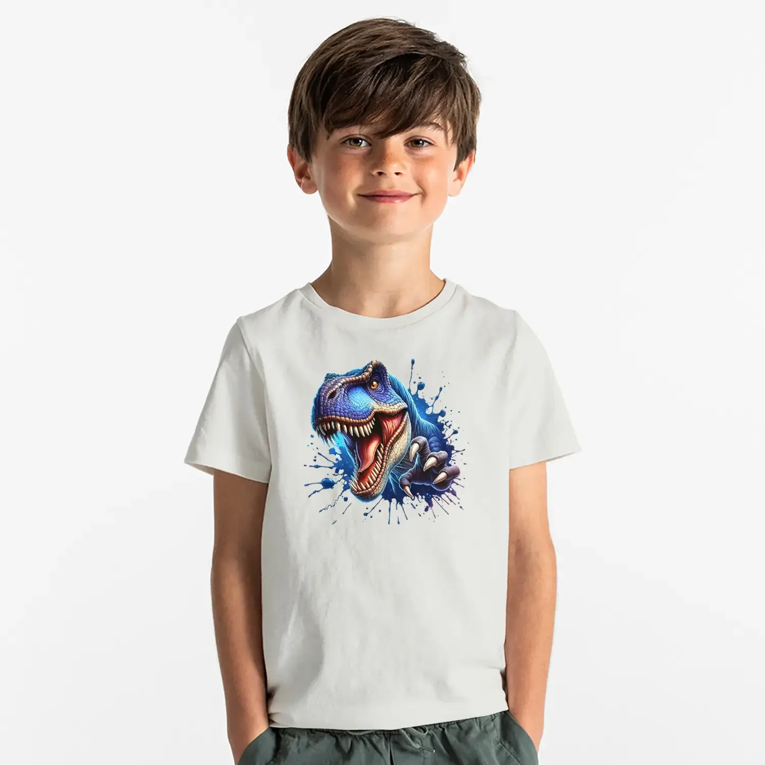 Kükreyen Mavi Dinozor Baskılı Erkek Çocuk Tişört