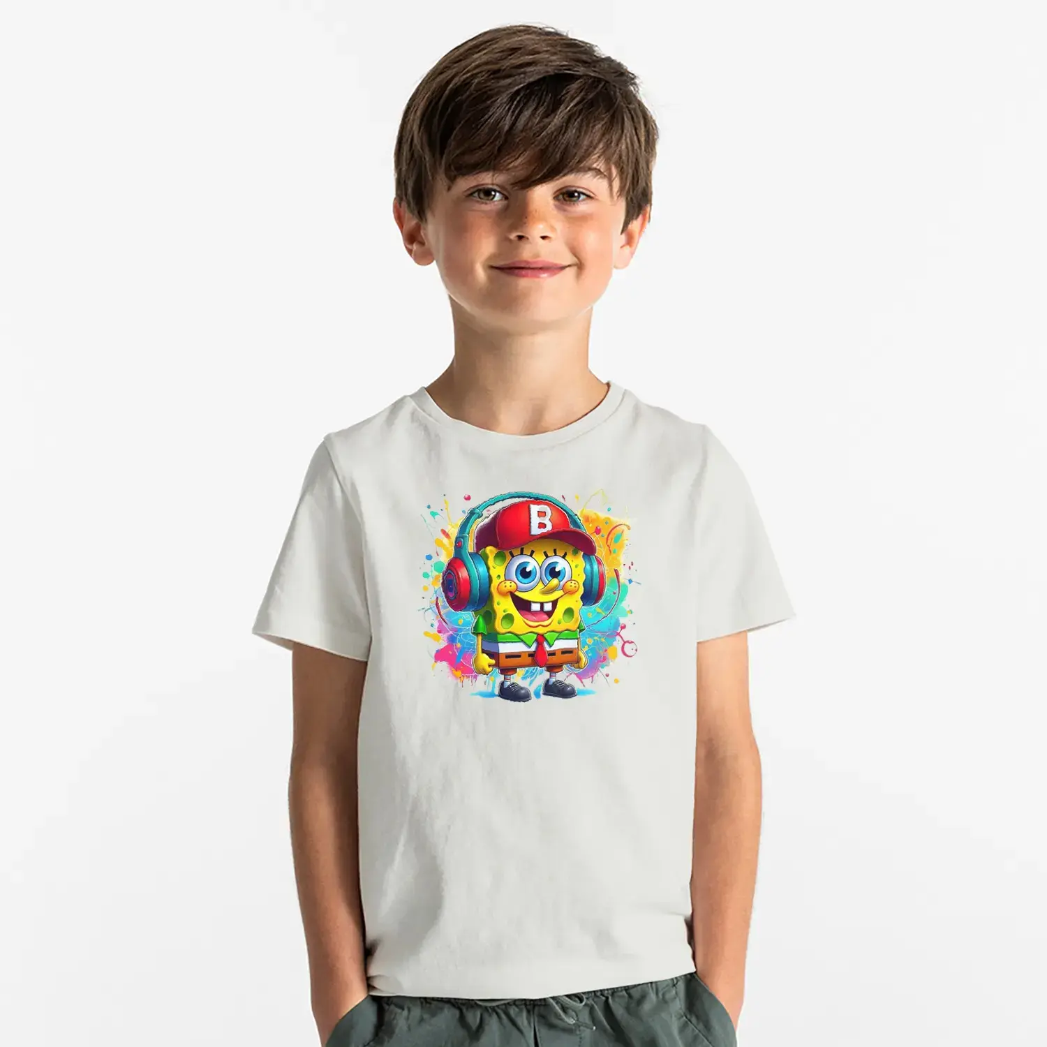 Kulaklıklı Çizgi Karakter Baskılı Erkek Çocuk Tişört